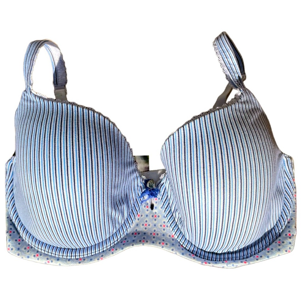 VS Body by Victoria Lined Demi Bra, 32DDD, EXCELLENT, Blue White Dots Stripes